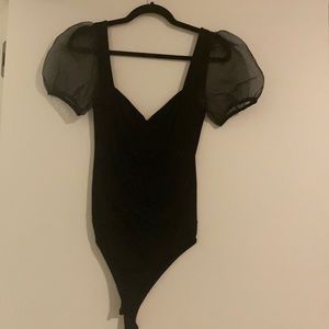 Zara black bodysuit with puffy sheer sleeves
